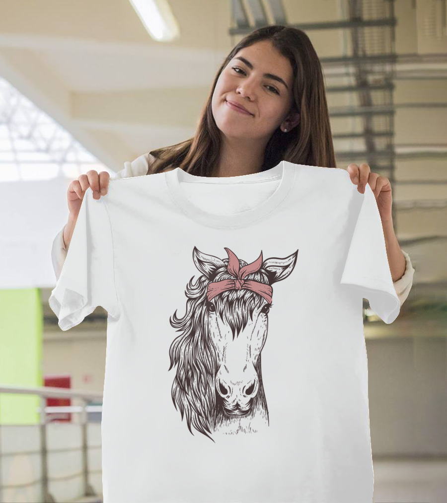 Horse Head with Pink Bandana for Horseback Riding T-Shirt