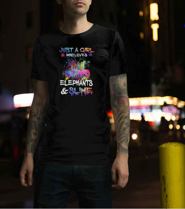 Just A Girl Who Loves Elephants And Slime Colored Splatter T-Shirt