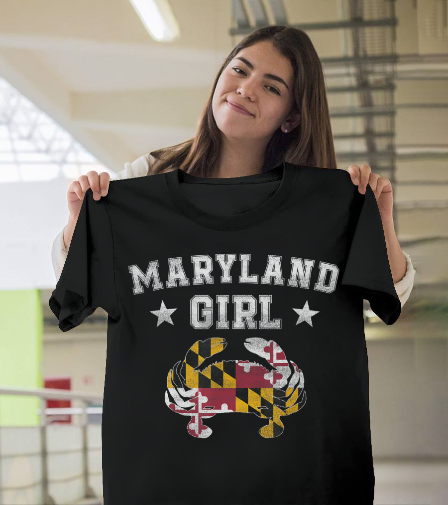 Maryland Girl Blue Crab Flag Stars T-Shirt