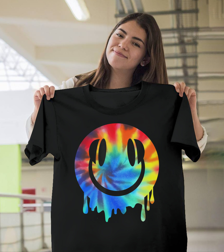 Melting Tie-Dye Smiley Face EDM Rave Festival Vibes T-Shirt
