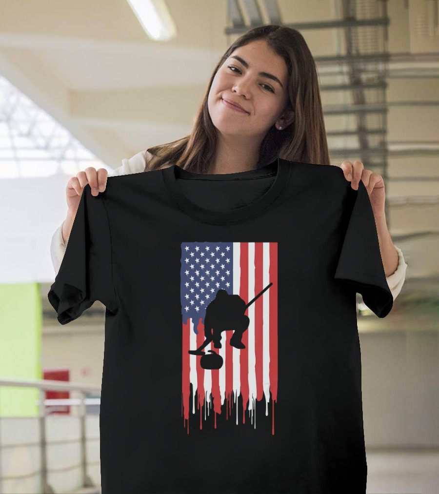 American Flag Curling Silhouette Patriotic 4th Of July T-Shirt