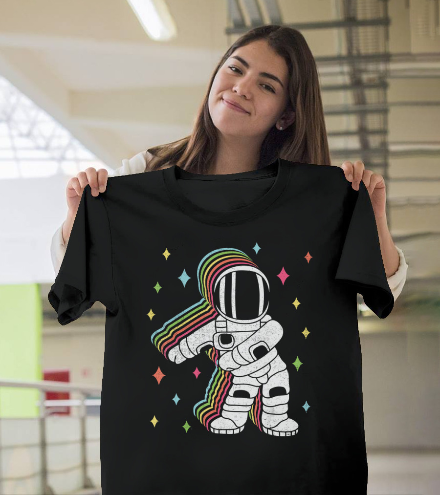 Retro Rainbow Flossing Astronaut Spaceman Dance T-Shirt