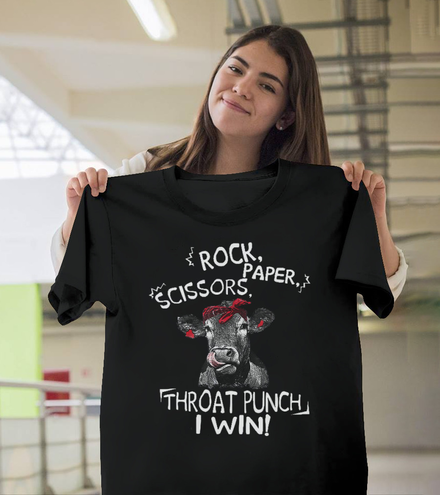 Rock Paper Scissors Throat Punch I Win Heife Cow Bandana T-Shirt