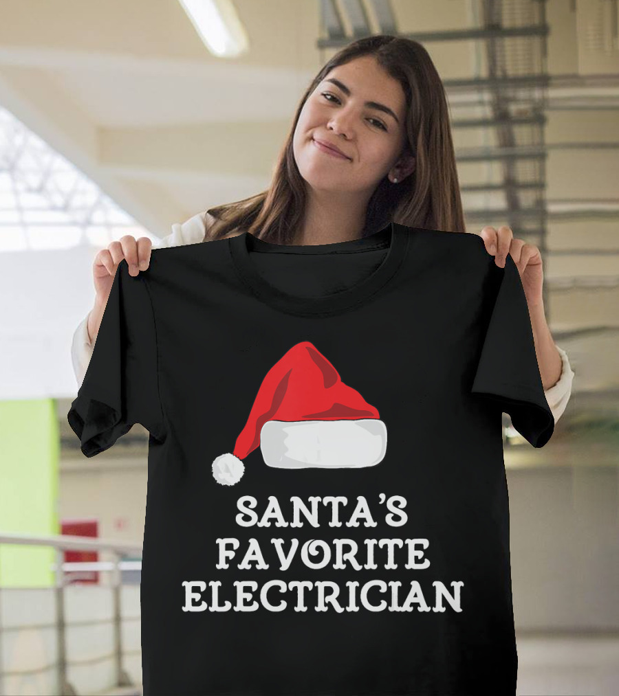 Santa's Favorite Electrician Christmas Santa Hat T-Shirt