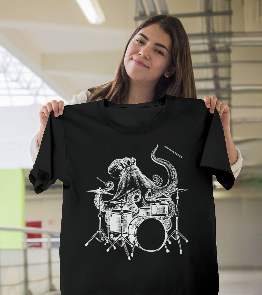 SEEMBO Octopus Playing Drums Drummer Drumm Rockstar Fantasy T-Shirt