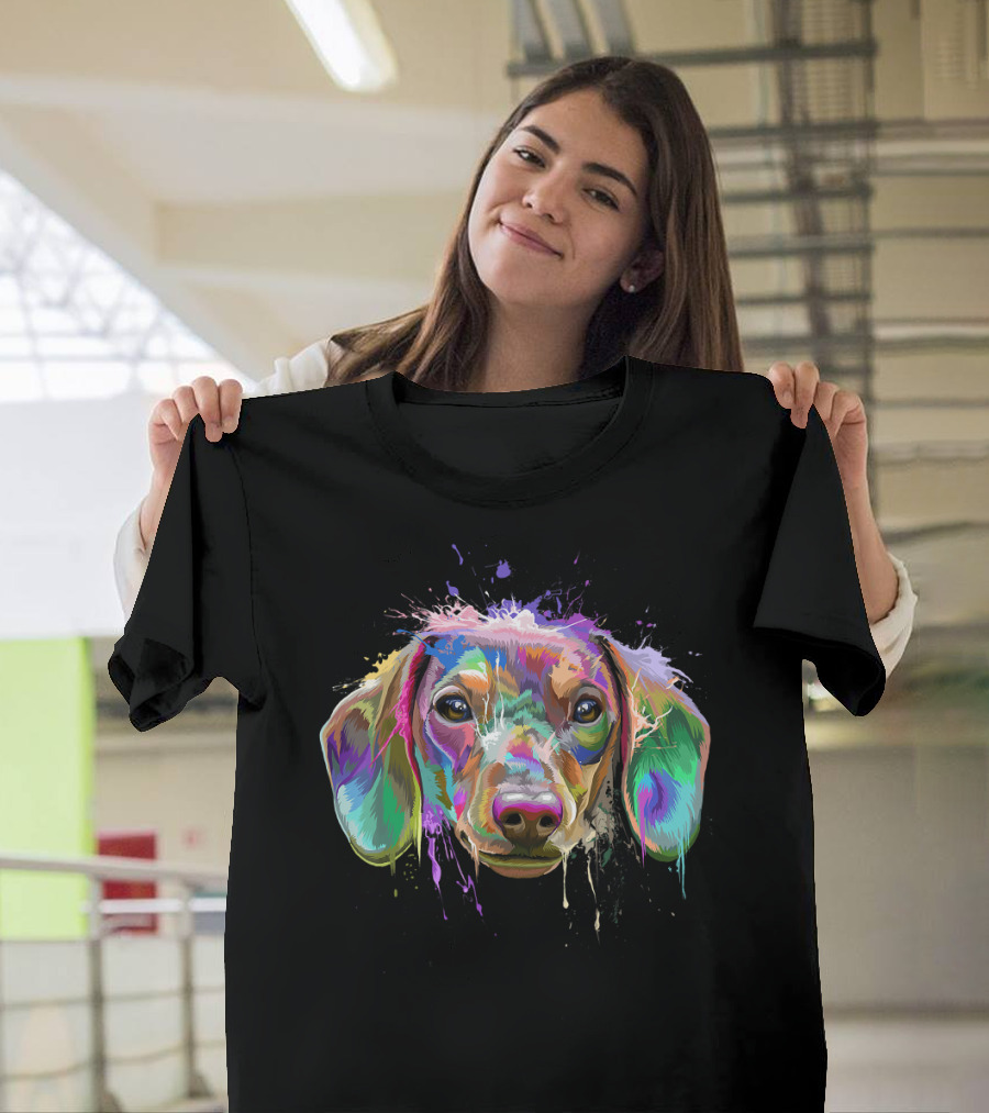 Dachshund Splash Art Doxie Love Vibrant Colors T-Shirt