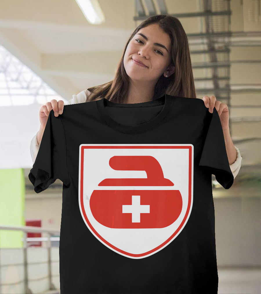Switzerland Curling Swiss Flag Stone Emblem T-Shirt