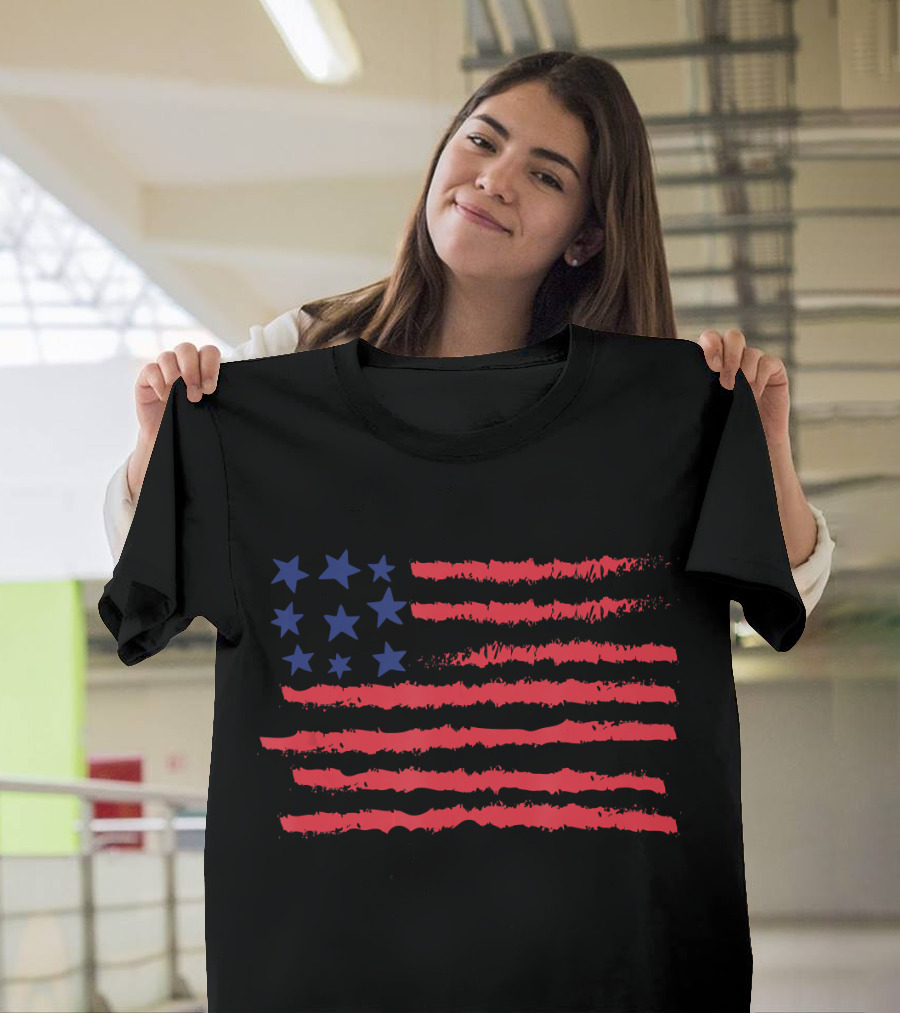 4th of July American Flag Kids Drawing Patriotic Brushstroke T-Shirt