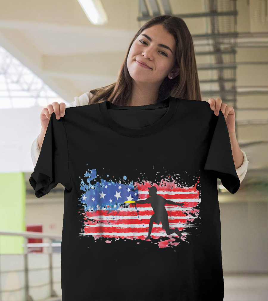 American Flag Ultimate Frisbee Golf Player T-Shirt