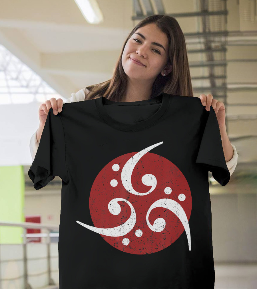 Bass Clef Symbol Trio on Vintage Red Circle for Bassist Player T-Shirt