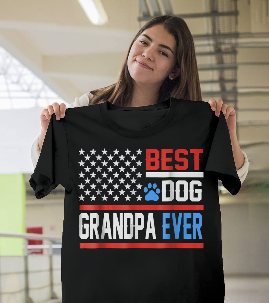 Best Dog Grandpa Ever Patriotic Stars and Stripes Paw Prints T-Shirt