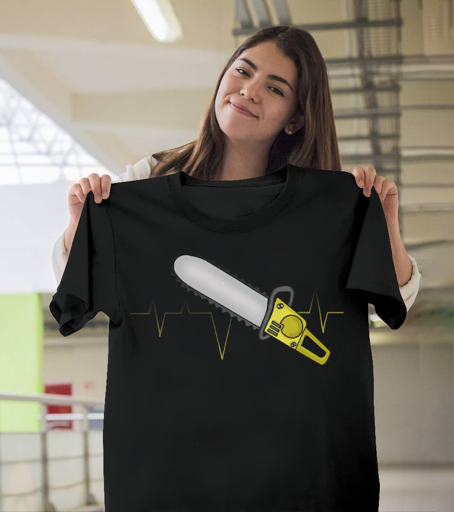 Chainsaw Heartbeat Lover Loves Lumb Iconic Symbol Chainsaw with ECG Visual T-Shirt