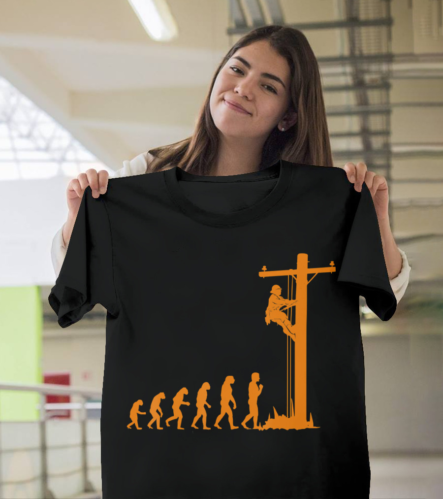 Unique Evolution of Electrician Lineman Silhouette Icons T-Shirt