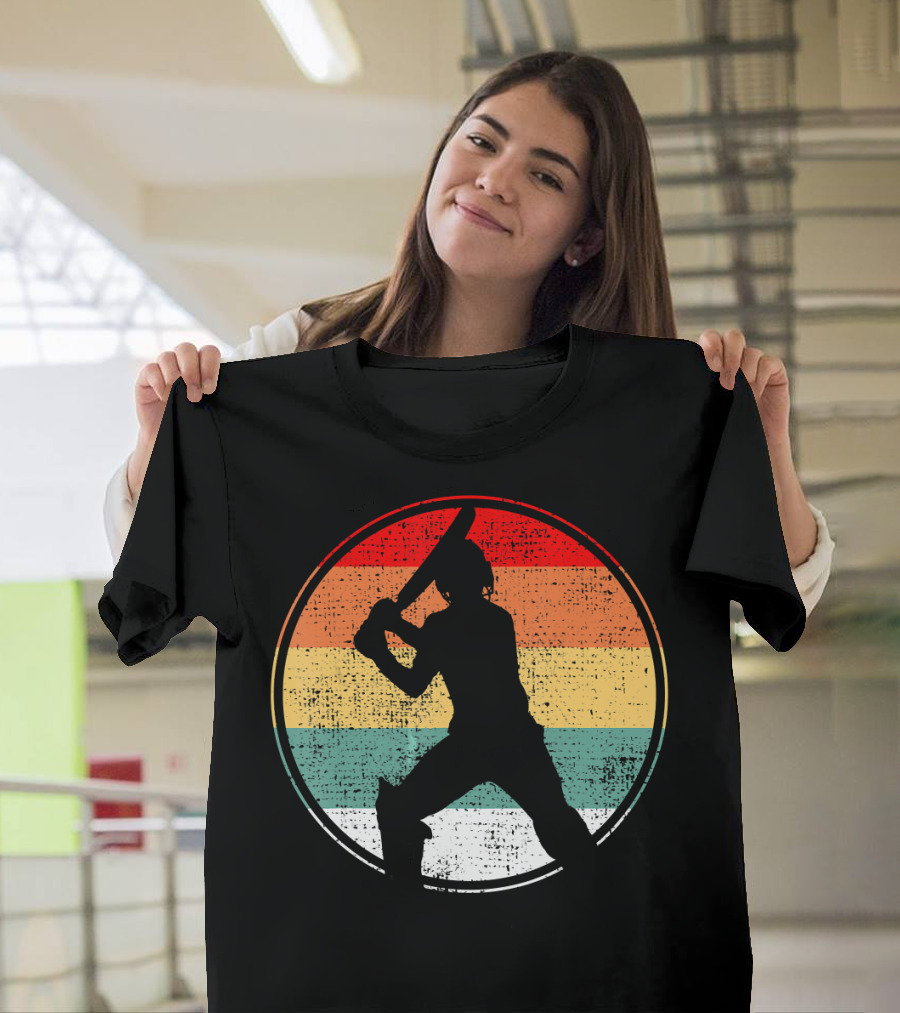 Retro Vintage Cricket Player Coach Batting T-Shirt