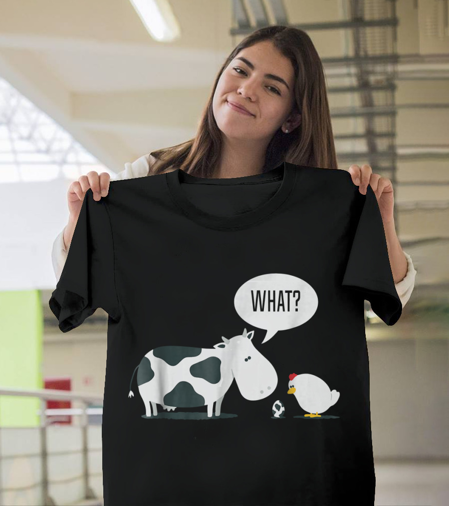 Funny Cute Farm Animal Cow What Chicken Emoji Chic T-Shirt