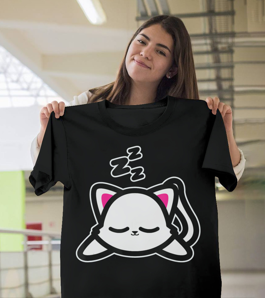 Cute Sleeping Cat Kawaii Style Drawing with Zzz Icons T-Shirt