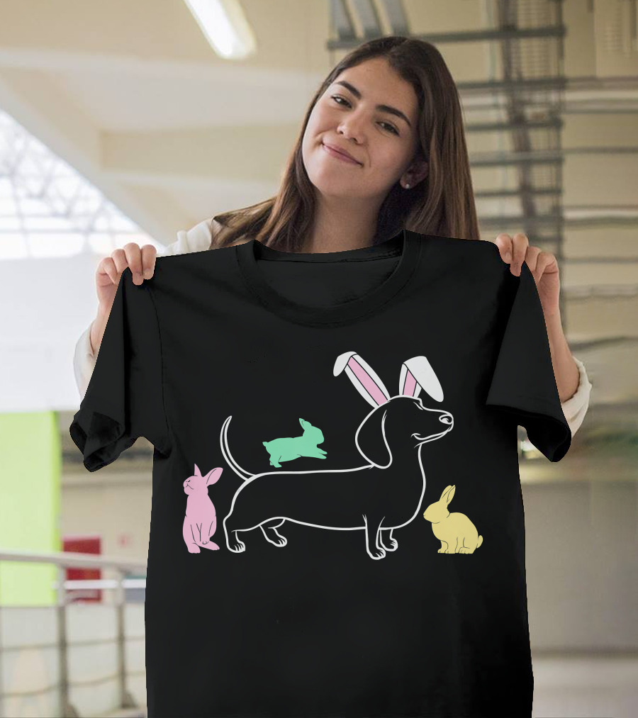 Dachshund Easter Bunny Ears with Colorful Bunnies T-Shirt