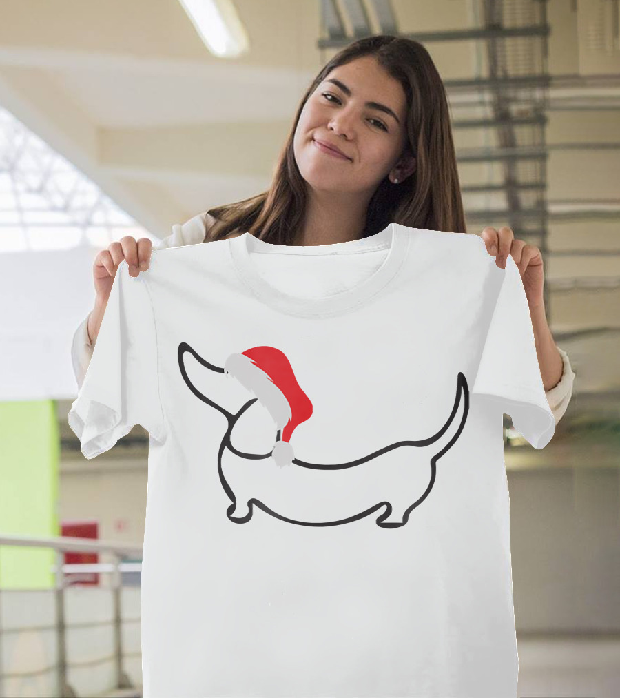 Dachshund Silhouette With Festive Santa Hat T-Shirt