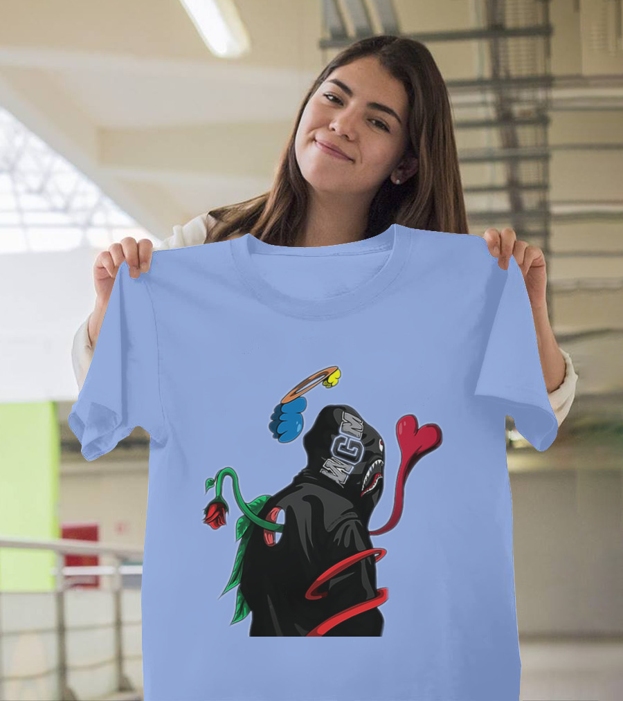 WGM Rose Hypebeast Hoodie with Cartoon Hands and Shark Hood T-Shirt