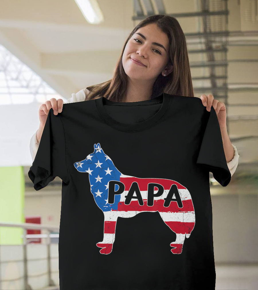 4th of July American Flag PaPa Husky Dog Independence Day T-Shirt