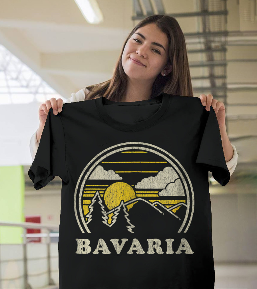 Bavaria Germany Vintage Hiking Mountain Sunset Forest Scene T-Shirt