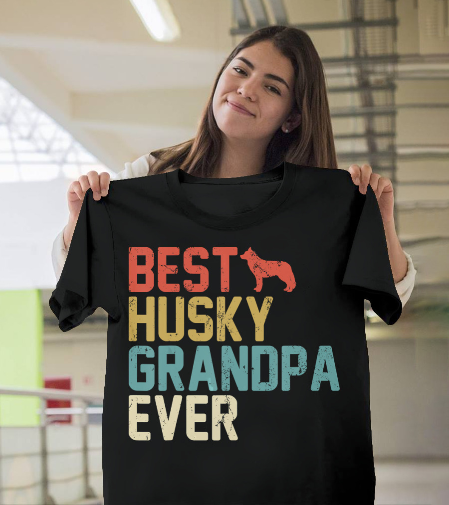 Best Husky Grandpa Ever Retro Grandp Dog T-Shirt