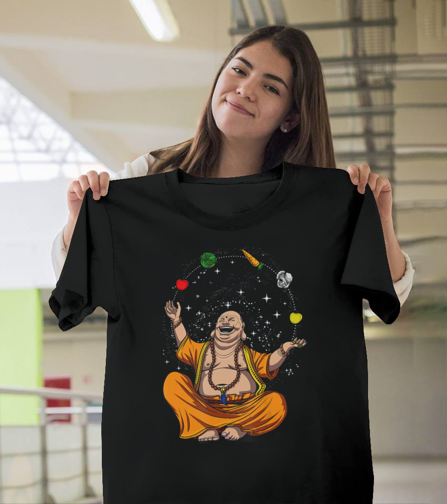 Buddha Juggling Vegetables Zen Vegan Meditation Yoga T-Shirt