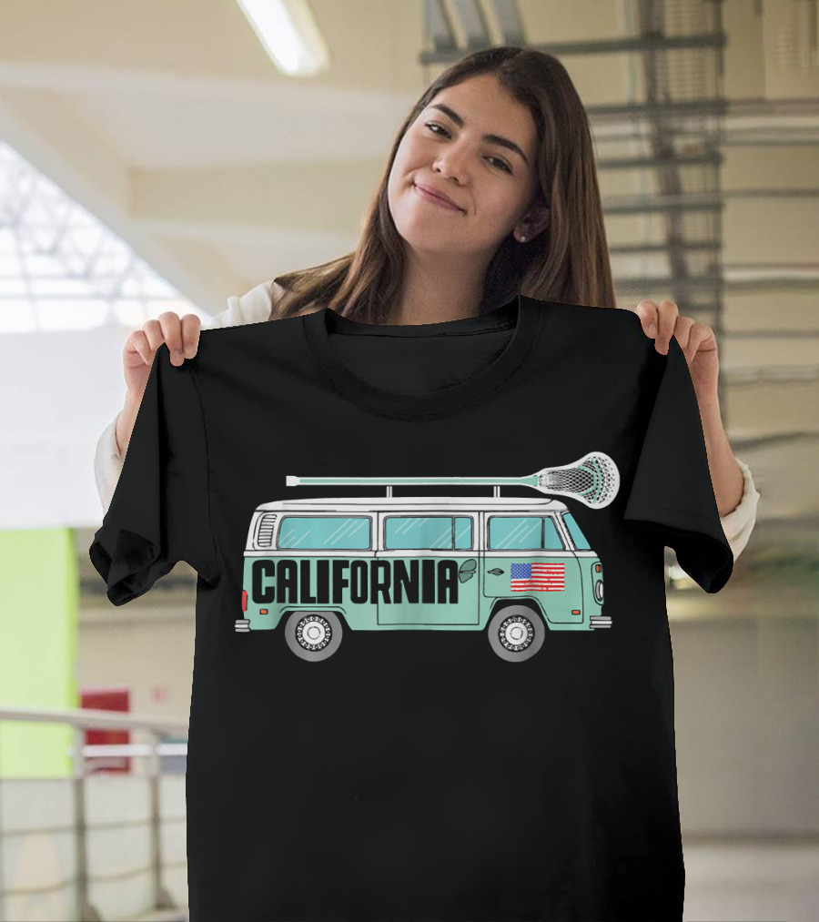 California Lacrosse Van Retro Hippie State USA Flag T-Shirt