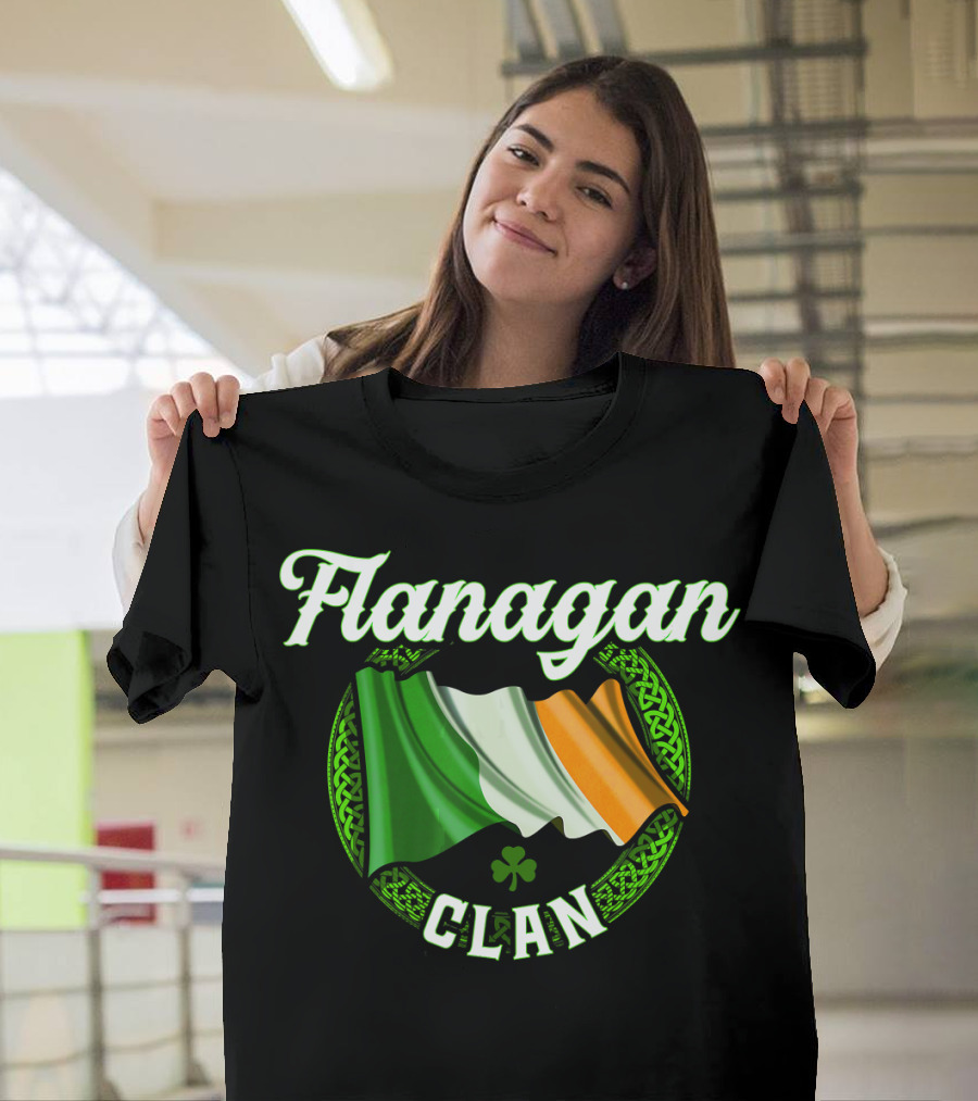 Flanagan Clan Irish Flag and Shamrock T-Shirt