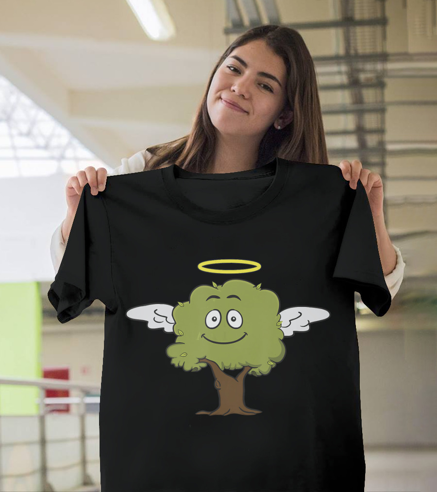 Flying Tree Angel with Funny Smiling Face and Halo T-Shirt