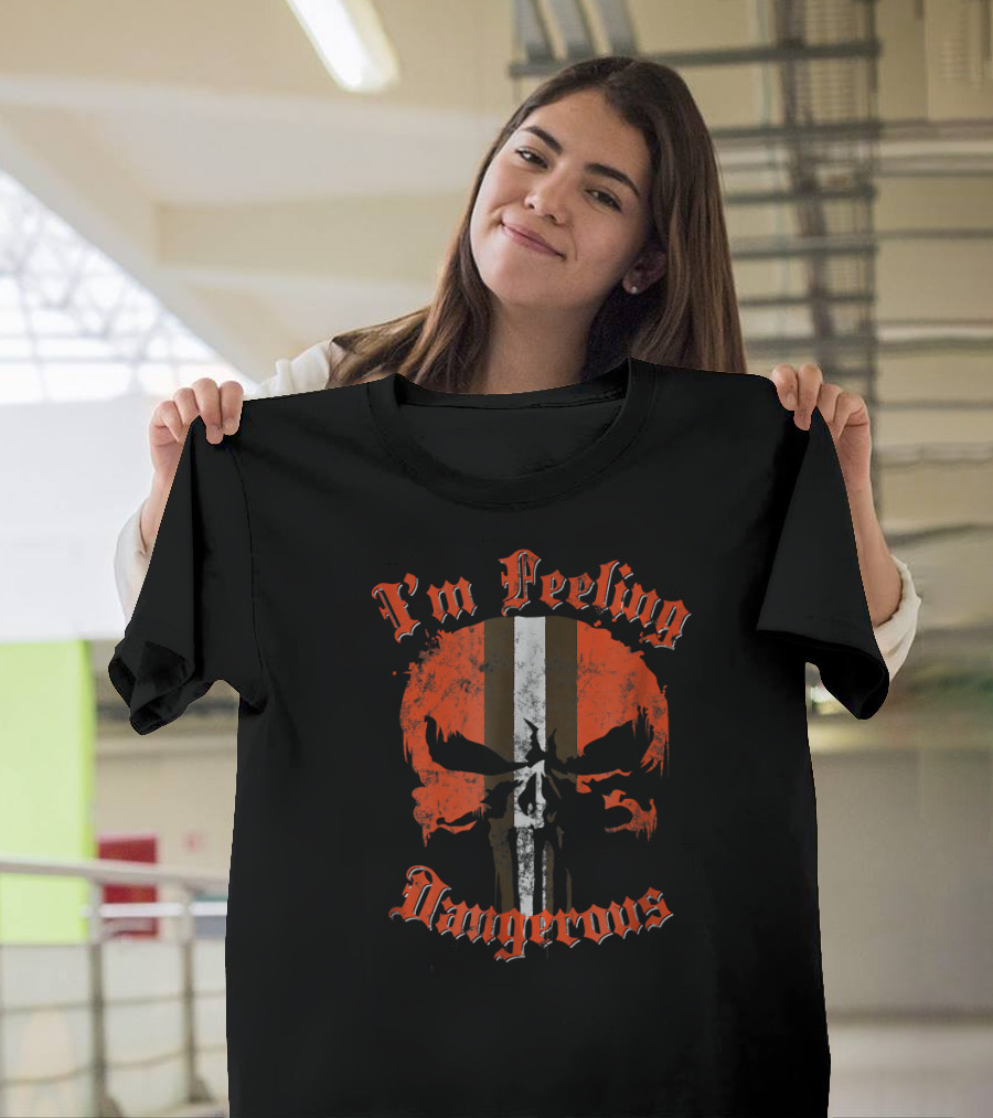 I'm Feeling Dangerous Football Helmet Skull Orange Brown T-Shirt