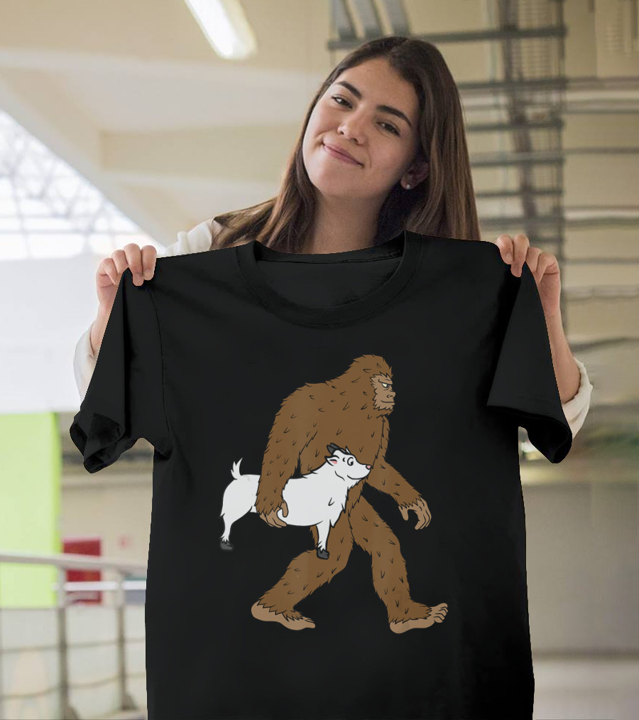 Goat Bigfoot Sasquatch Carrying Pet Funny T-Shirt