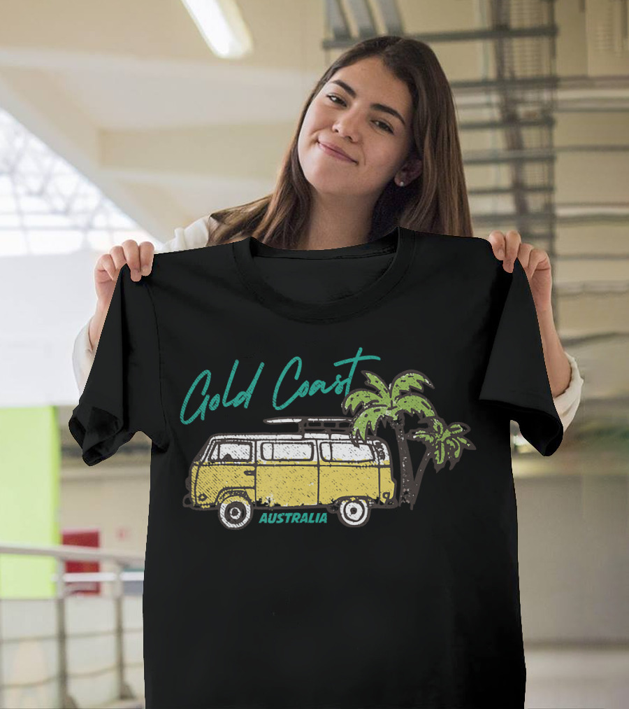 Gold Coast Australia Vintage Van Surfing Palm Trees T-Shirt