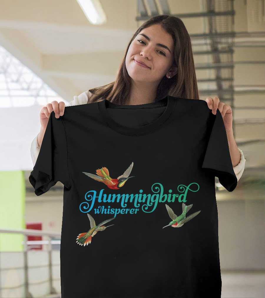 Hummingbird Whisperer with Colorful Hummingbirds in Flight T-Shirt