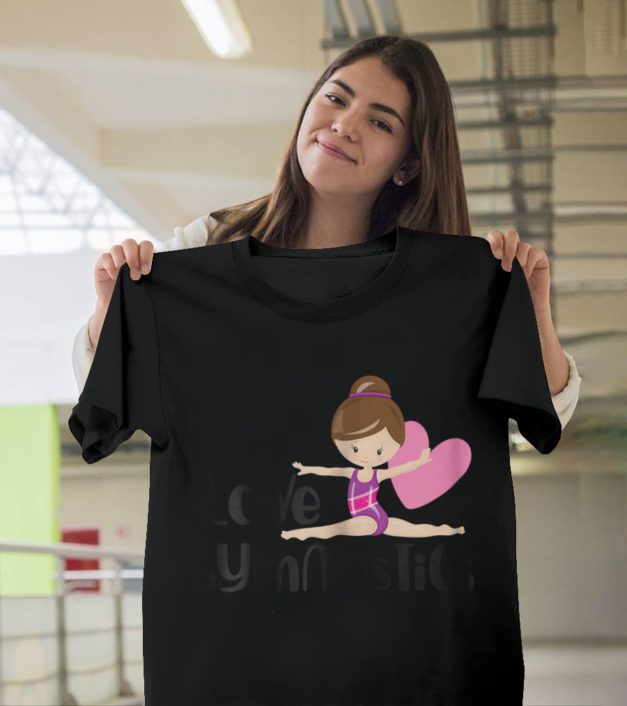 iLove Gymnastics Heart Pink Leotard Cartoon Girl T-Shirt