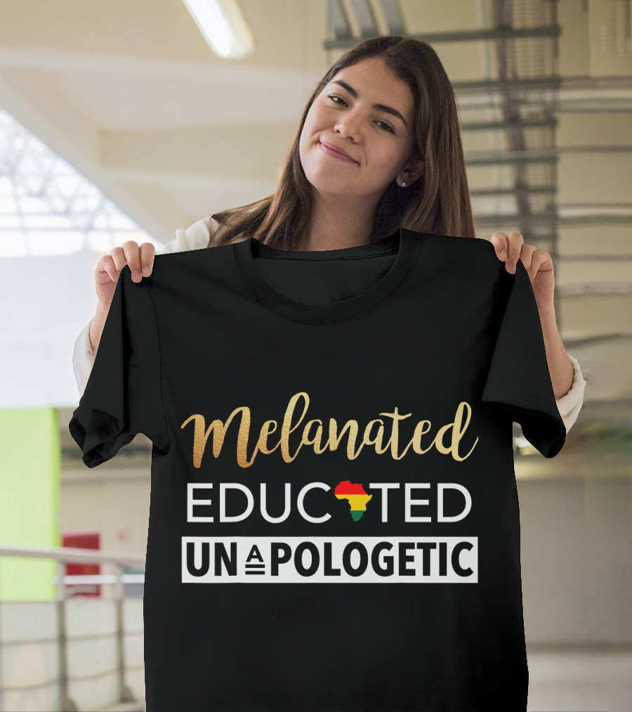Melanated Educated Unapologetic Africa Map Color Accents T-Shirt