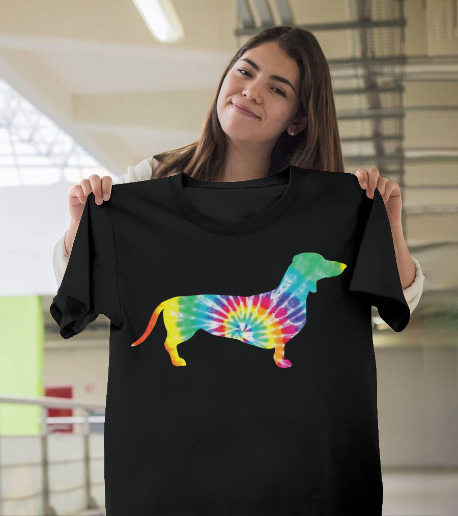 Colorful Tie Dye Hippie Dachshund Dog T-Shirt