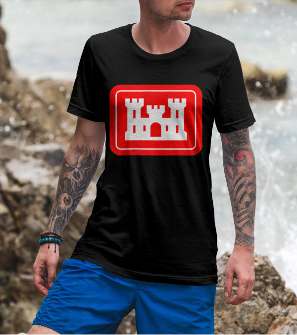 United States Army Corps Of Engineers DOD Castle Icon Red And White T-Shirt