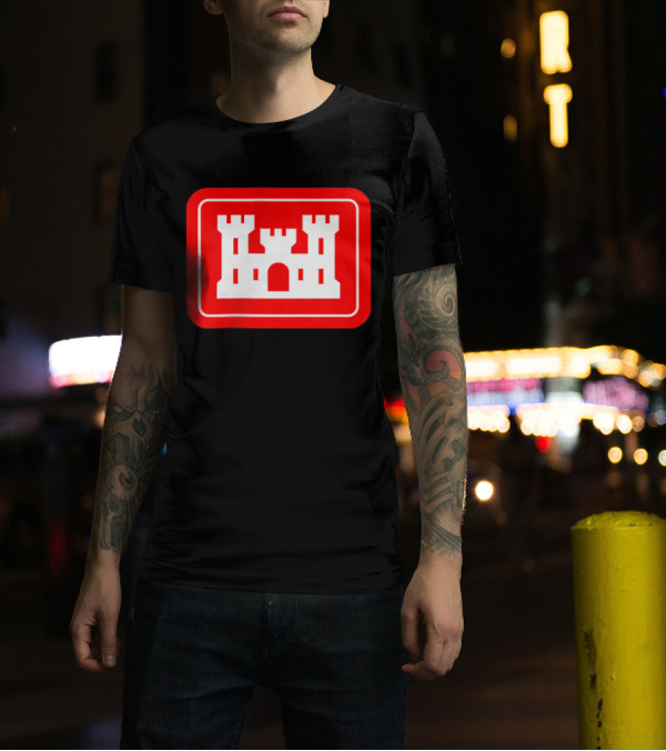 United States Army Corps Of Engineers DOD Castle Icon Red And White T-Shirt