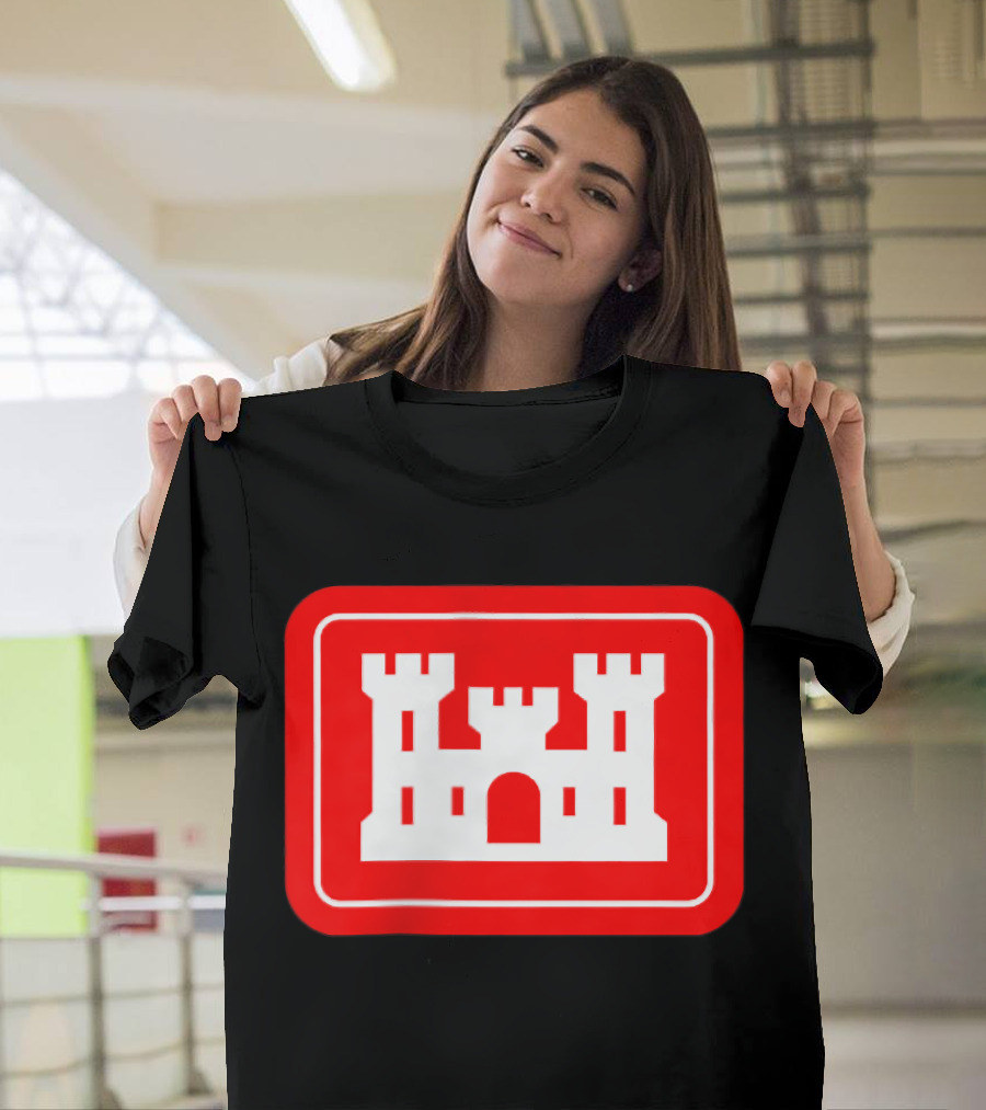 United States Army Corps of Engineers DOD Castle Icon Red and White T-Shirt