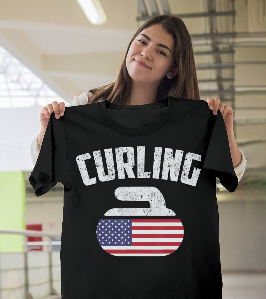 USA Flag Curling Stone Red White and Blue T-Shirt