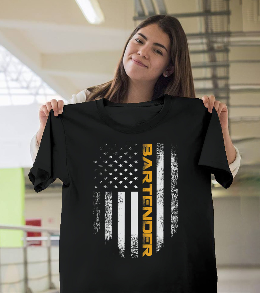 Bartender Vertical Vintage American USA Flag T-Shirt