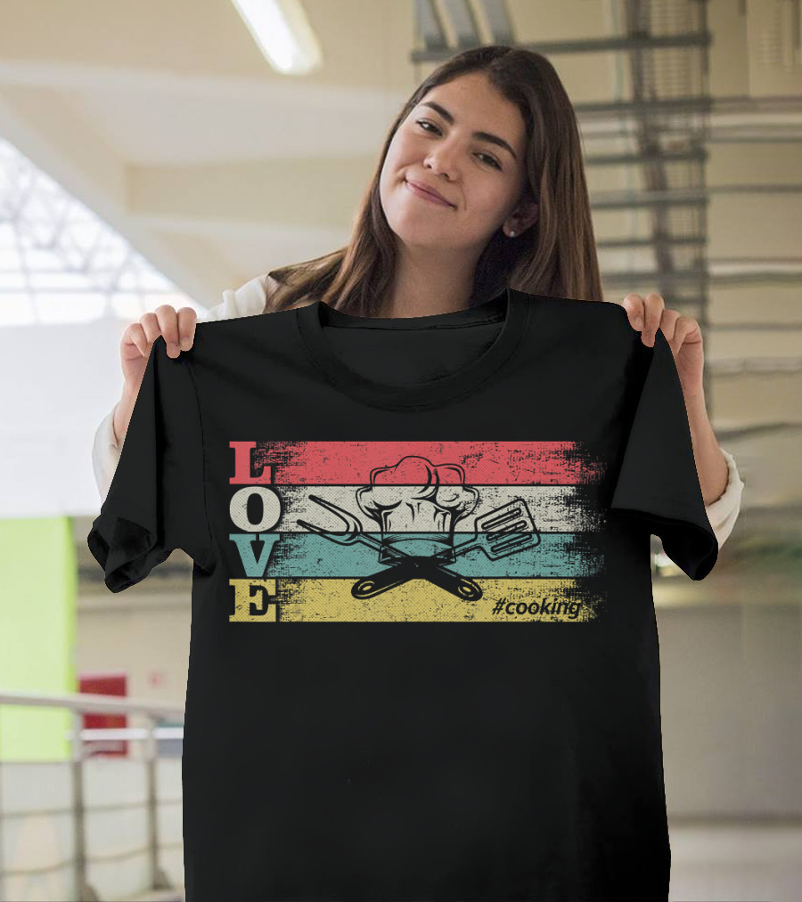 LOVE Cooking Vintage Retro Chef Hat Utensils #Cooking T-Shirt