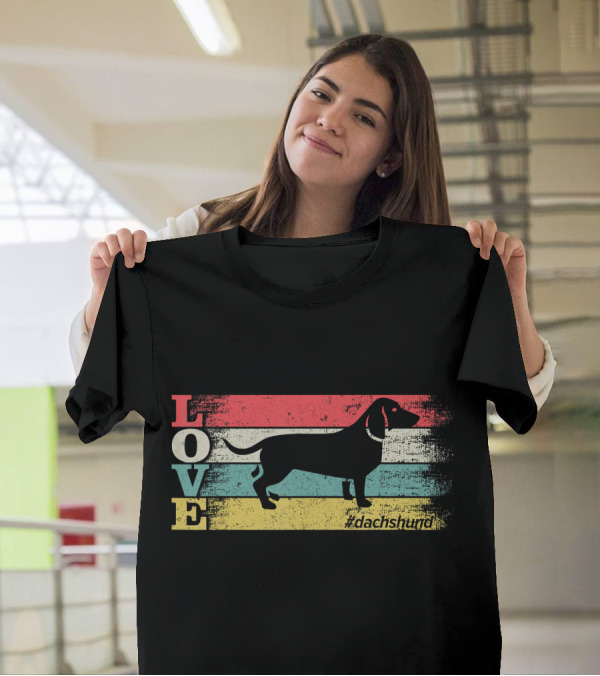 Vintage Retro Love Dachshund Stripe Hashtag Dachshund T-Shirt