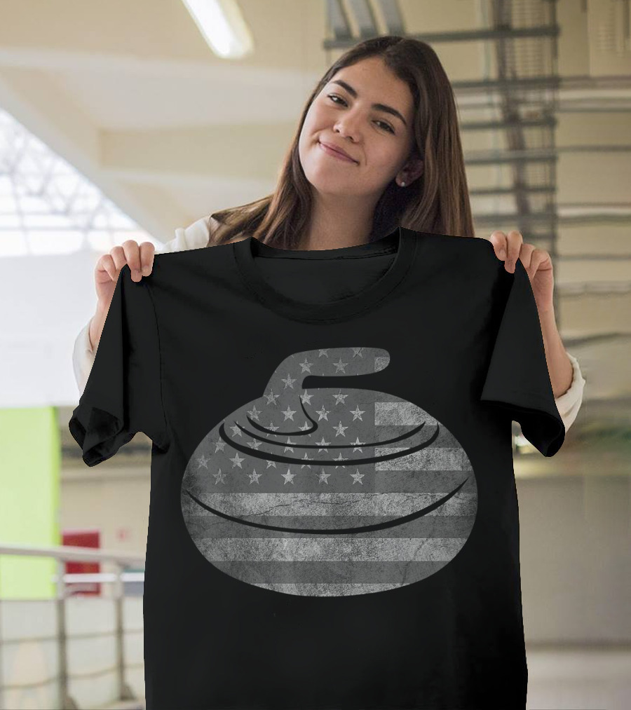 Vintage USA Flag Curling Stone Roaring T-Shirt