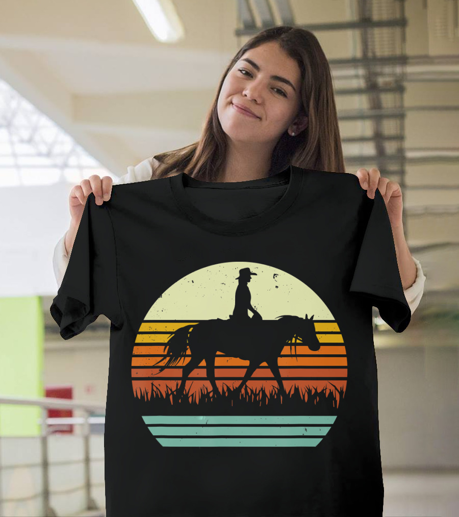 Retro Sunset Western Horse and Rider T-Shirt