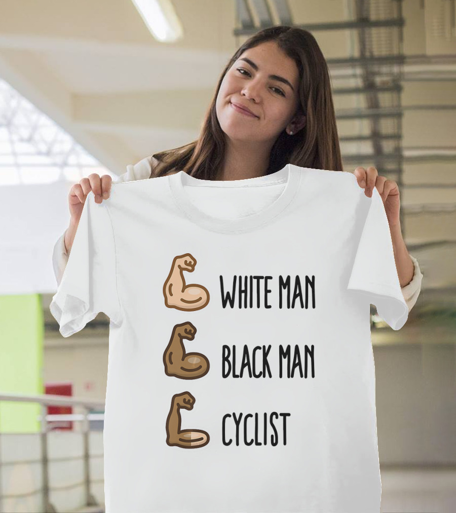 White Man Black Man Cyclist Funny Cycling Arm Muscles T-Shirt