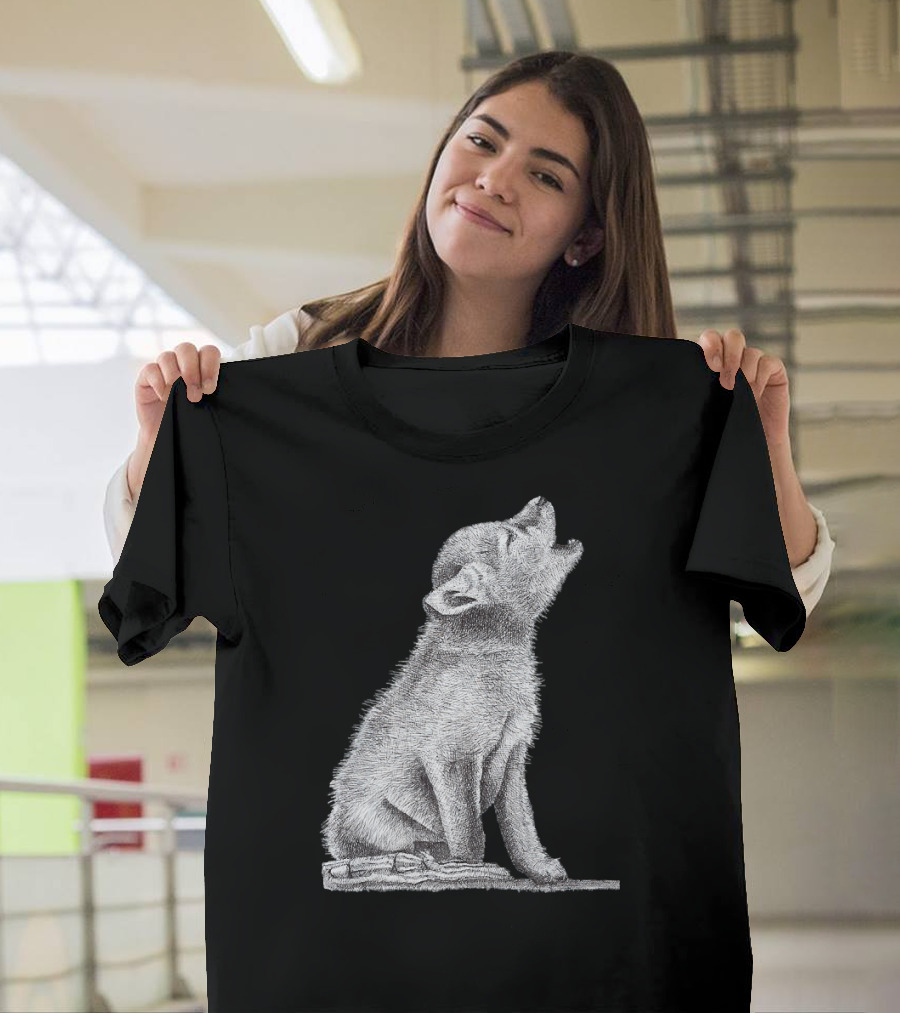 Wolf Cub Little Howler Cute Drawing Sketch White T-Shirt