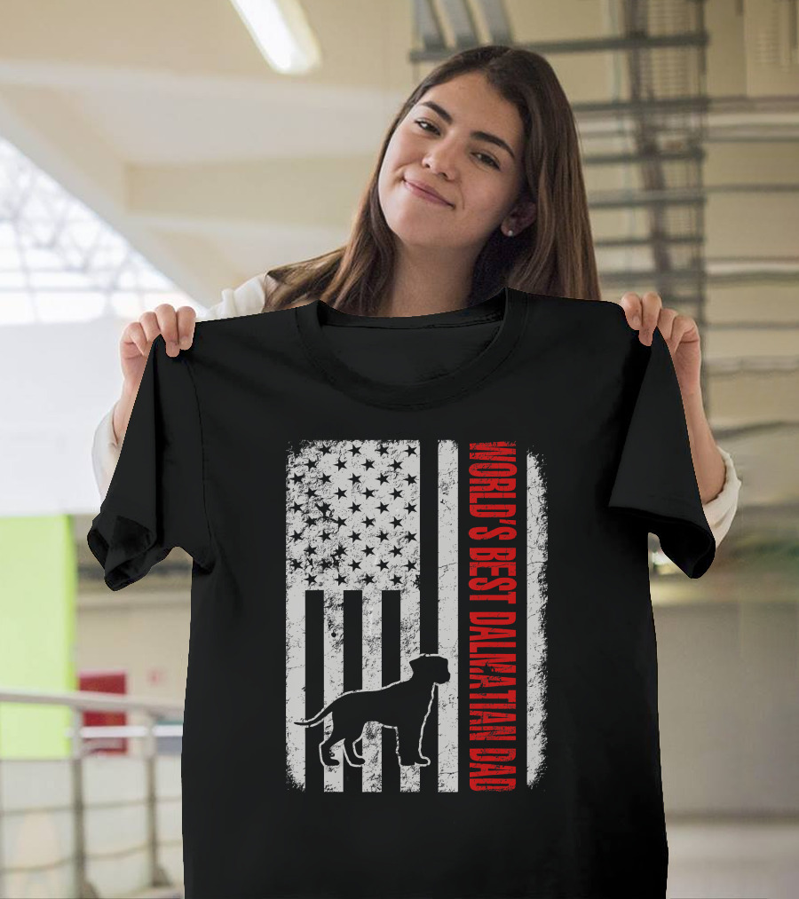 World's Best Dalmatian Dad American Flag Dog T-Shirt