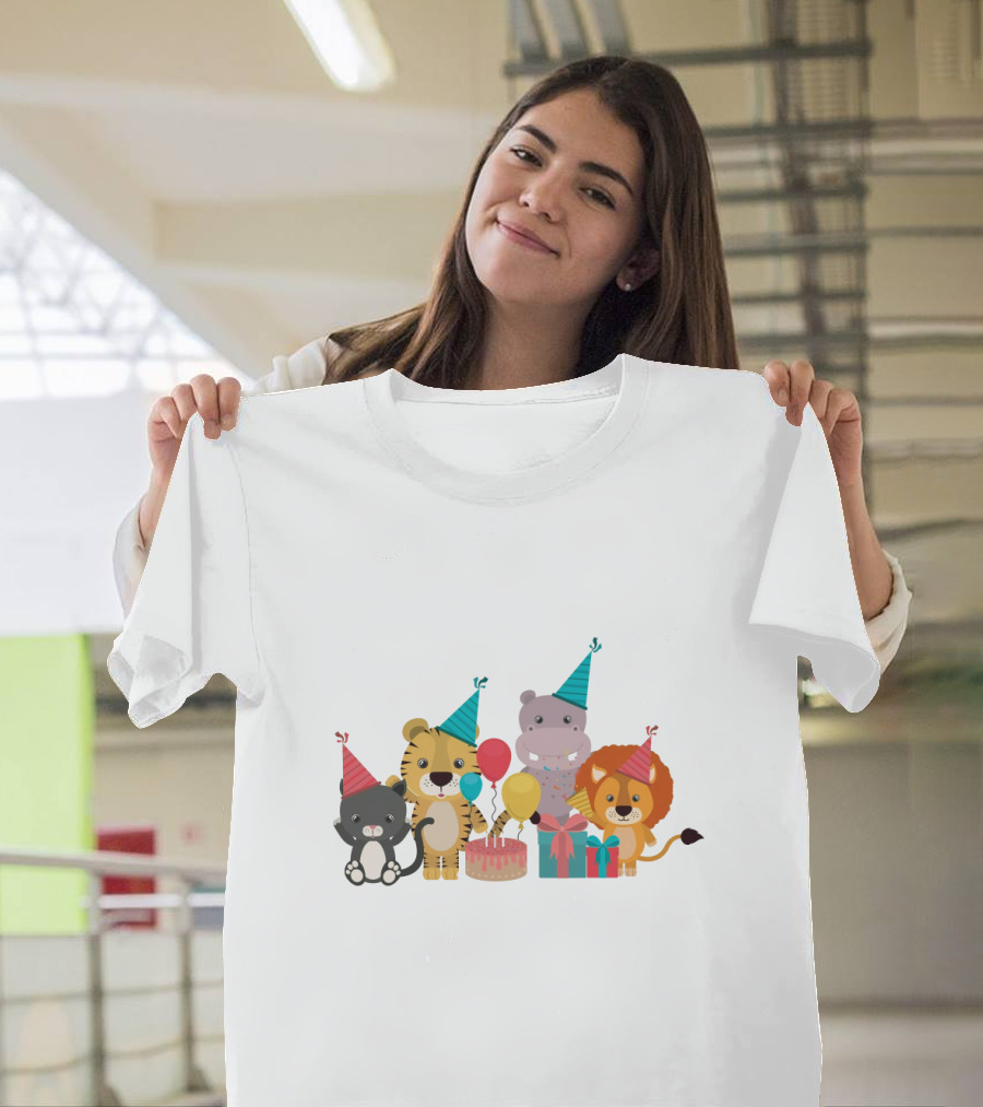 Party Animals Celebration with Balloons and Cake T-Shirt